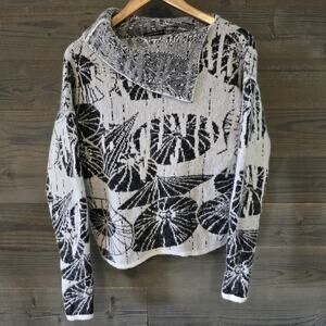 Sarah Pacini Italy Women's Sweater One Size Gray Black Abstract Cowl Neck
